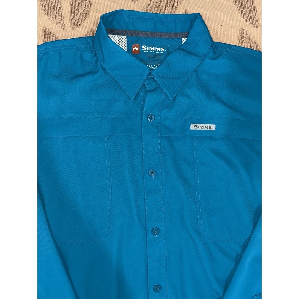 Simms Fishing Shirt Men's 2XL Teal Long Sleeve Vented Outdoors Performance - Picture 5 of 10
